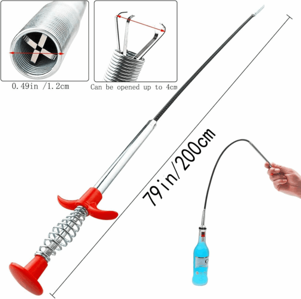 Drain Snake, Drain Clog Remover - Gutter Cleaning Tools Drain Cleaner for Toilet Sewer Shower Kitchen Bathroom Tub Clogged Drains Opener Cleaning Tool, Flexible Grabber Claw Pick up Reacher (79 Inch) - Image 2