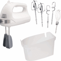 6-Speed Electric Hand Mixer with Whisk, Dough Hooks and Easy Clean Beaters, Powerful 275 Watt Motor, Snap-On Storage Case, White