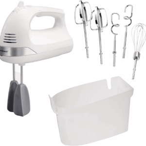 6-Speed Electric Hand Mixer with Whisk, Dough Hooks and Easy Clean Beaters, Powerful 275 Watt Motor, Snap-On Storage Case, White