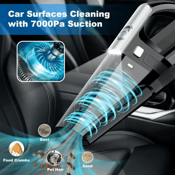 Car Vacuum, Portable Car Vacuum Cleaner with 7000PA Suction, DC 12V High Power 16.4Ft Cord Wired Vacuum Cleaner for Cars, LED Light, Lightweight, 0.33L Capacity, Storage Bag - Image 2