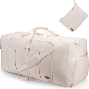 120L Travel Duffle Bag for Men and Women,  34” Large Duffle Bag for Traveling with Shoe Compartment, Foldable Duffel Bag Water & Tear Resistant (Beige)