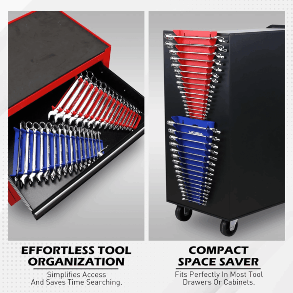 2-Pack Magnetic Wrench Organizer, 32-Slot Premium Wrench Rack Holder Tool Trays for Toolboxes Drawer Storage, SAE (1/4" - 1-1/16") & Metric (6Mm - 24Mm) - Image 6