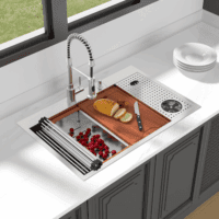 33 Inch Drop in Kitchen Sink Workstation with Glass Rinser 33X22 Drop in Kitchen Sinks Stainless Steel Workstation Sinks 16 Gauge Single Bowl Sink with Cup Washer with Cutting Board - Image 2