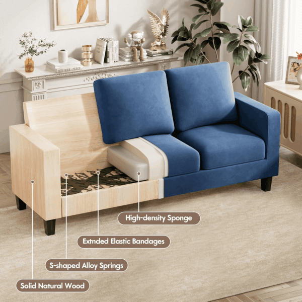 Convertible Sectional Sofa Couch, 3 Seat L-Shaped Sofa with Linen Fabric Ottoman Small Couch for Small Apartments, Living Room and Office (Linen Fabric, Blue) - Image 3