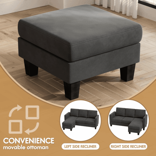 Convertible Sectional Sofa Couch, 3 Seat L-Shaped Sofa with Linen Fabric Ottoman Small Couch for Small Apartments, Living Room and Office (Linen Fabric, Dark Gray) - Image 7