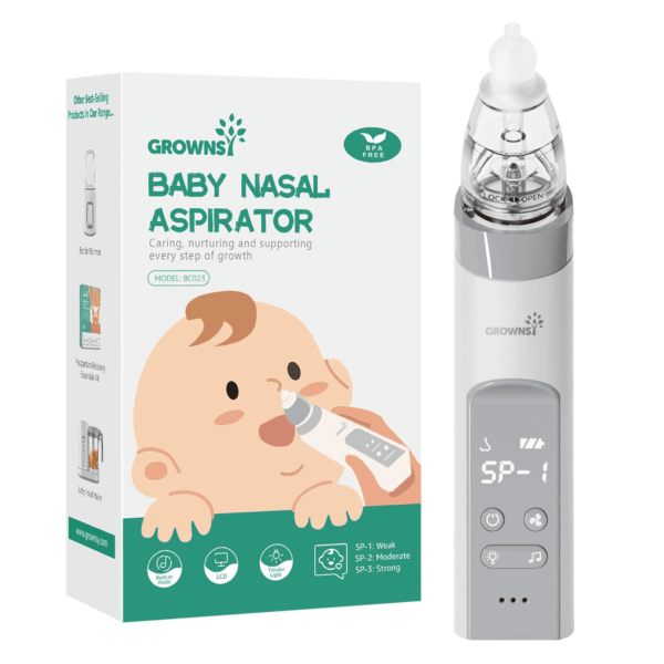 Nasal Aspirator for Baby, Electric Nose Aspirator for Toddler, Baby Nose Sucker, Automatic Nose Cleaner with 3 Silicone Tips, Adjustable Suction Level, Music and Light Soothing Function