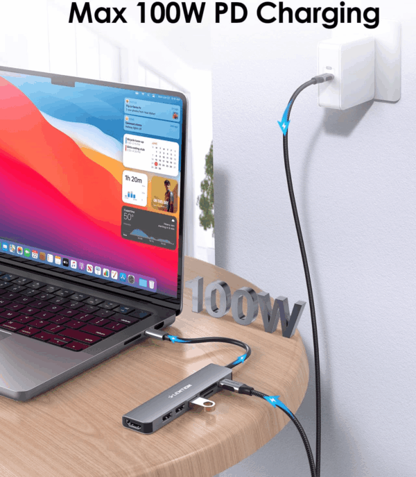 USB C Hub with 100W Charging, 4K HDMI, Dual Card Reader, USB 3.0 & 2.0 Compatible Macbook Pro, New Mac Air/Surface, Chromebook, More, Stable Driver Adapter (CB-CE18, Space Gray) - Image 5