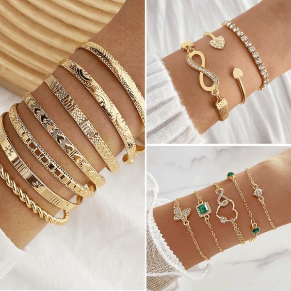 36 PC Gold Plated Jewelry Set with 4 Necklace, 11 Bracelet, 7 Ear Cuffs Earring, 14 Knuckle Rings for Women Girls Valentine Anniversary Birthday Friendship Gift - Image 3