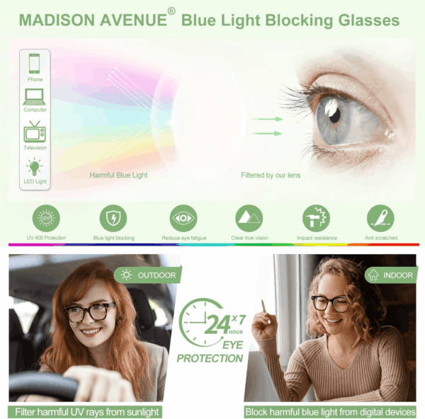Blue Light Blocking Glasses Oversized Fashion Blue Light Glasses for Women anti Eyestrain & UV Protection Computer Eyeglasses (Green) - Image 4