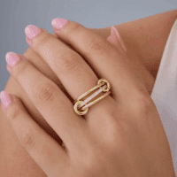 14K Gold Plated Interlocked Stackable Rings for Women - Statement Mixed Metals Multi Ring Stack - Cubic Zirconia Two-Toned Connected Bands Stacking Jewelry - Image 2