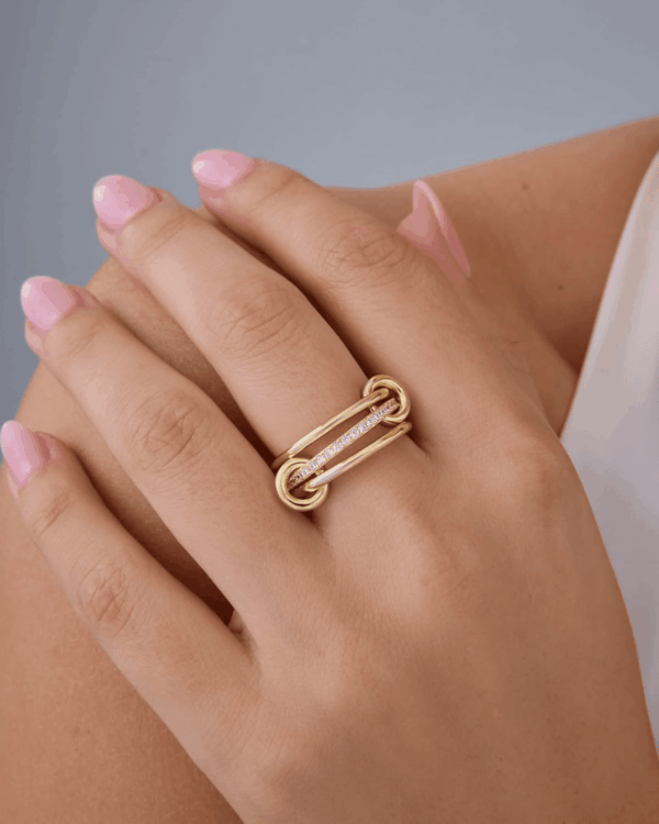 14K Gold Plated Interlocked Stackable Rings for Women - Statement Mixed Metals Multi Ring Stack - Cubic Zirconia Two-Toned Connected Bands Stacking Jewelry - Image 2