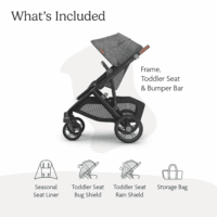 Vista V3 Stroller - Full-Size Single-To-Double Stroller System - Toddler Seat, Bug Shield, Rain Shield, and Storage Bag Included - Greyson (Charcoal Mélange/Carbon Frame/Saddle Leather) - Image 2