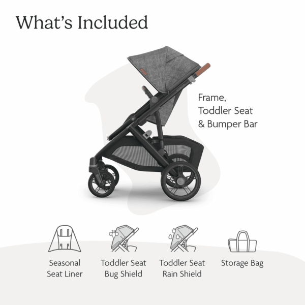 Vista V3 Stroller - Full-Size Single-To-Double Stroller System - Toddler Seat, Bug Shield, Rain Shield, and Storage Bag Included - Greyson (Charcoal Mélange/Carbon Frame/Saddle Leather) - Image 2