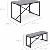 45.5In 3-Piece Bench Style Dining Furniture Set, 4-Person Space-Saving Dinette for Kitchen, Dining Room W/ 2 Benches, Table - Gray/Black - Image 7