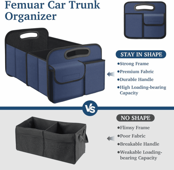 Car Trunk Organizer, Collapsible, Waterproof, Non-Slip, Blue, 52L, 5 Compartments, Rectangular, Portable, Practical/Functional - Image 3