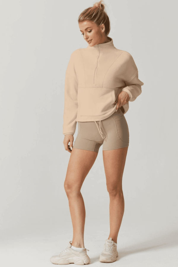 Women Half Zip Fleece Sweatshirt Mock Neck Long Sleeve Winter Cozy Sherpa Pullover Sweater Tops - Image 5