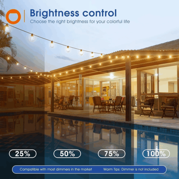 100FT(50FT*2) LED Outdoor String Lights Waterproof Patio Lights with Shatterproof ST38 Replaceable Bulbs, Dimmable outside Hanging Light Connectable for Porch, Backyard, 2200K - Image 5