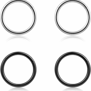 4Pcs 16G 18G 20G Surgical-Steel-Piercing-Ring-Nose-Rings-Hinged-Hoop-Earrings,6Mm 8Mm 10Mm 12Mm Seamless Stainless Steel Clicker Eyebrow Septum Piercing Hoop,Sliver Black Gold Rose Gold Rainbow Body Jewelry Set