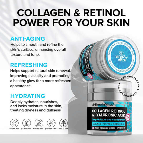 Collagen, Retinol & Hyaluronic Acid Cream - Anti-Aging Face Moisturizer for Face, Neck & Décolleté - Made in USA, Daily Moisturizer Face Cream - 1.7 Fl.Oz. - Image 3
