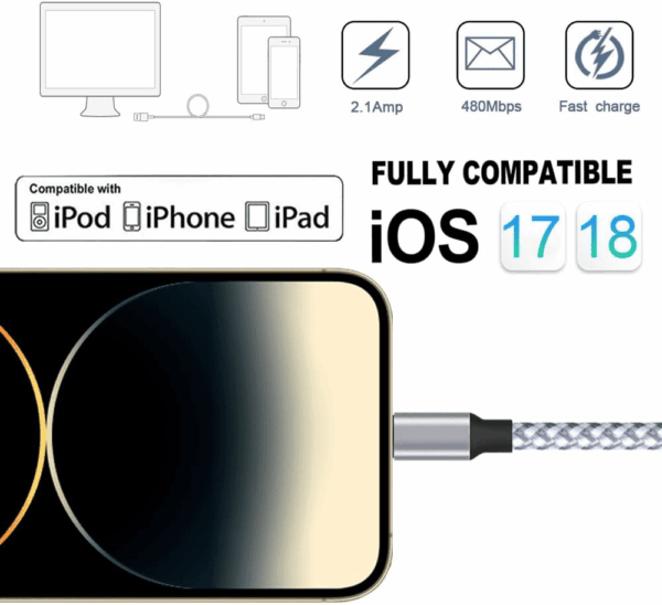 for Iphone Charger, [Mfi Certified] Lightning Cable 3PACK 6FT Nylon Braided USB Charging Cable High Speed Transfer Cord Compatible with Iphone 14/13/12/11 Pro Max/Xs Max/Xr/Xs/X/8/Ipad - Image 5