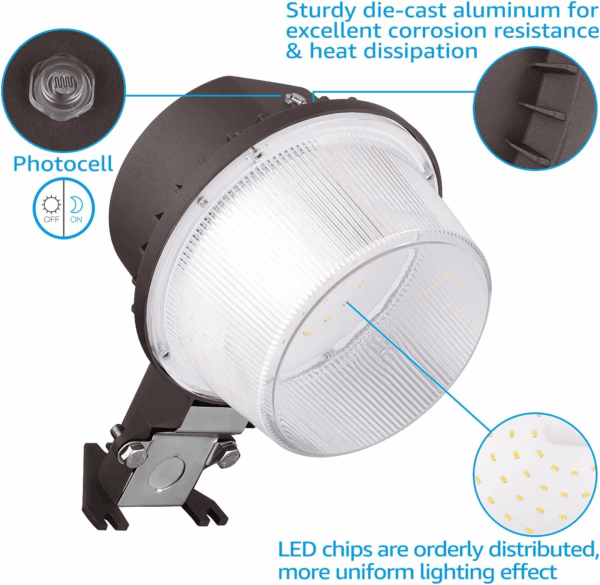 LED Barn Light, Dusk to Dawn Area Lights with Photocell, Outdoor Security Flood Lighting, ETL & FCC Listed, IP65 Waterproof, Aluminum, 110-277V, Garage, Yard, 3000K Warm White, Bronze - Image 4