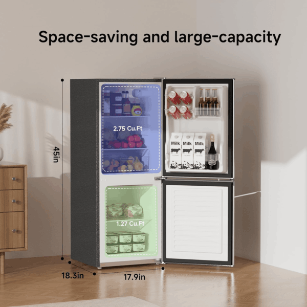 4.0 Cu.Ft Small Refrigerator with Freezer, Small Fridge with Bottom Freezer, for Apartment, Bedroom, Dorm, and Office, Double Door, Black - Image 2