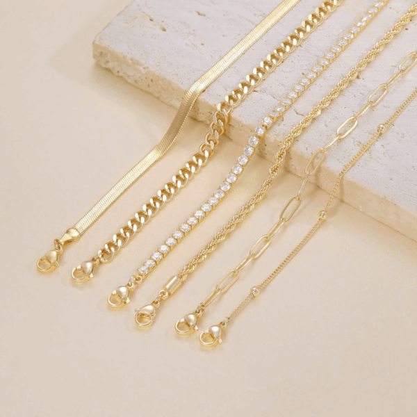 Gold Ankle Bracelets for Women Waterproof - Dainty 6Pcs 14K Gold Plated Anklets Layered Cuban Link Chain Herringbone Cute Anklets Set Pack Summer Beach Jewelry Gift for Women Teen - Image 4