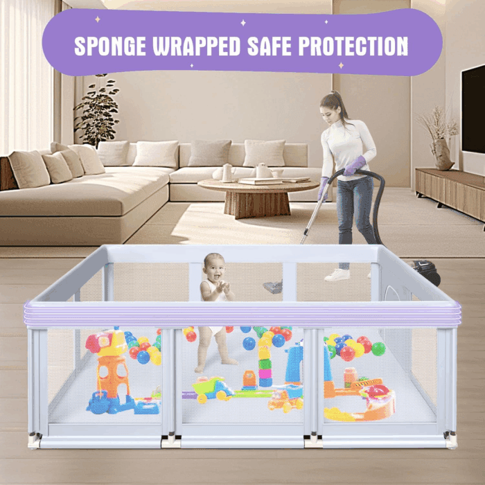 Baby Playpen 74X50 in Playpen for Babies and Toddlers, Large Play Yards for Indoor & Outdoor with Zipper Gates, Breathable Mesh with Mat - Image 6