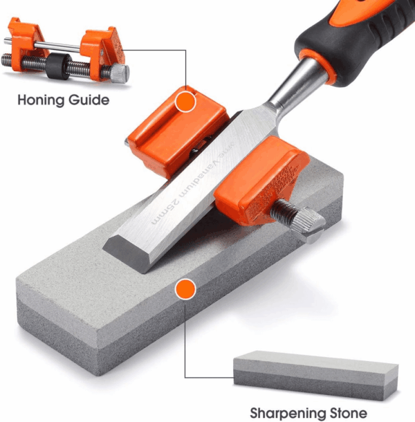 10Pcs Premium Wood Chisel Set, 6Pcs Wood Chisel with 1 Honing Guide, 1 Sharpening Stone and 2 Carpenter Pencils, Heat-Treated Cr-V Alloy Blades - Image 4