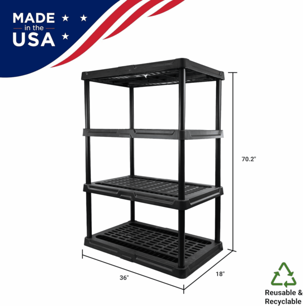 , 4-Tier Heavy Duty Ventilated Storage Shelf, 150 Lbs/Shelf (56”H X 36”W X 18”D), Plastic Shelving Unit (4-Tier 2 Pack) - Image 3