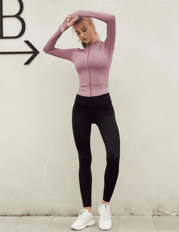 Womens Lightweight Full Zip Running Track Jacket Workout Slim Fit Yoga Sportwear with Thumb Holes - Image 5