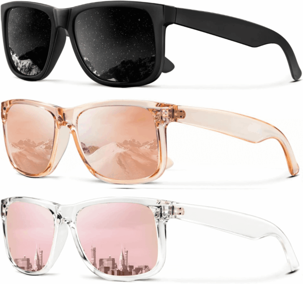 Sunglasses Men Polarized Sun Glasses for Mens Womens Classic Matte Black Frame UV Protection 3Pack