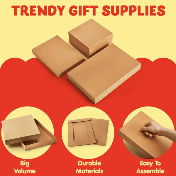 12PCS Brown Kraft Cardboard Gift Boxes with Lids for Presents, 4" Deep Large Shirt Robe Wrapping Boxes for Christmas Holiday, 4 Different Sizes Festive Xmas Lingerie Cupcake DIY Boxes - Image 3
