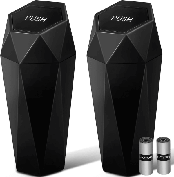 Car Trash Can with Lid - 2 Pack, Car Accessories for Interior, Leakproof Vehicle Garbage Can with 30 Attached Trash Bags, Multipurpose Organizers and Storage for Home, Office,Black