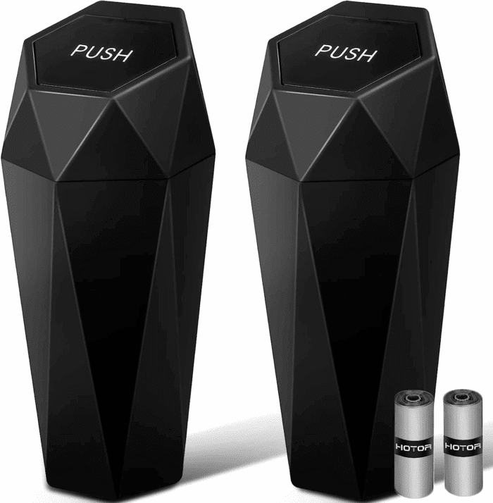Car Trash Can with Lid - 2 Pack, Car Accessories for Interior, Leakproof Vehicle Garbage Can with 30 Attached Trash Bags, Multipurpose Organizers and Storage for Home, Office,Black