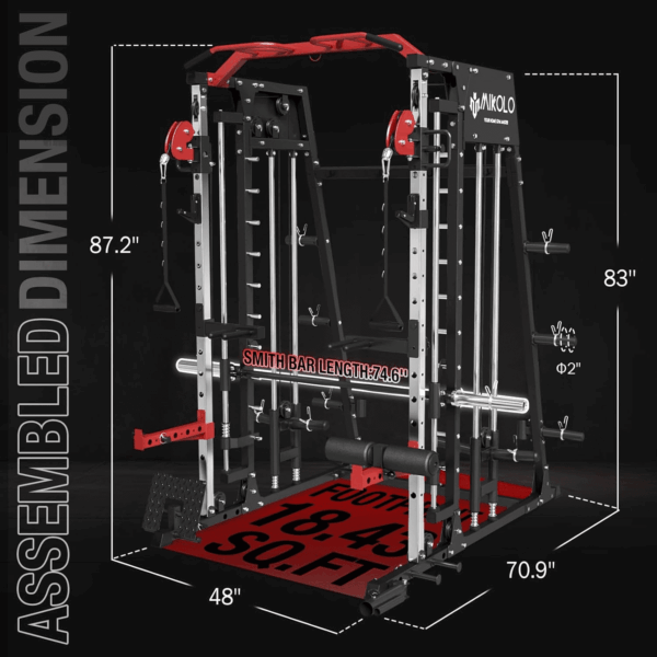 Smith Machine, 2200Lbs Squat Rack with Lat-Pull down System & Cable Crossover Machine, Training Equipment with Leg Hold-Down Attachment - Image 7