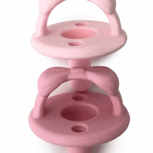 Silicone Pacifiers for Newborn - Sweetie Soother Pacifiers Feature Collapsible Handle & Two Air Holes for Added Safety; for Ages Newborn and Up, Set of 2 in Light Pink & Dark Pink