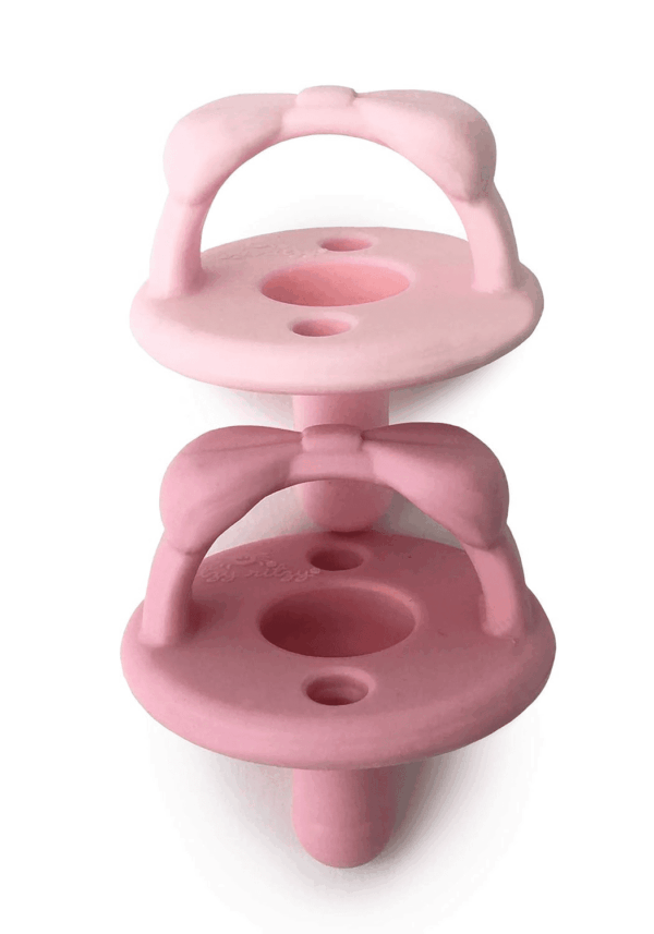 Silicone Pacifiers for Newborn - Sweetie Soother Pacifiers Feature Collapsible Handle & Two Air Holes for Added Safety; for Ages Newborn and Up, Set of 2 in Light Pink & Dark Pink