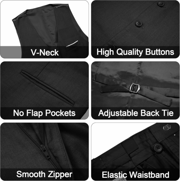 Men'S 3 Pieces Suit Elegant Solid One Button Slim Fit Single Breasted Party Blazer Vest Pants Set - Image 6