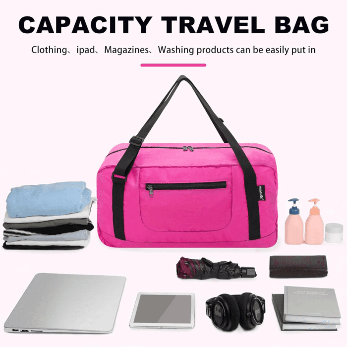 Foldable Travel Duffel Bag for Women & Men Luggage Great for Gym - Fuchsia - Image 3