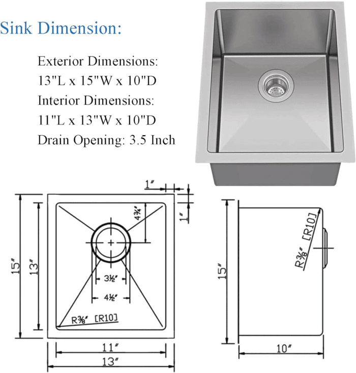 Undermount Bar Sink Stainless Steel- 13X15 Inch Small Kitchen Wet Bar Sink Stianless Steel 16 Gauge Deep Single Bowl Kitchen Sinks with Bottom Dish Grid&Strainer - Image 8