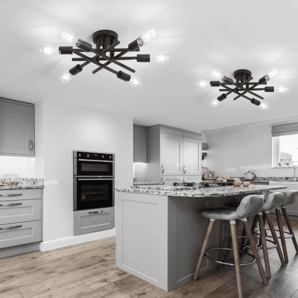 6-Lights Semi Flush Mount Ceiling Light Fixture 2-Pack Black Vintage Matte Sputnik Chandelier Ceiling Lamp for Farmhouse Dining Room Living Room Bedroom Kitchen Entryway - Image 9