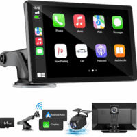 Wireless Apple Carplay Screen for Car 4K Dash Cam, 9" Portable Apple Carplay & Android Auto Car Stereo, with 1080P Backup Camera, GPS Navigation/Mirror Link/Voice Control/Bluetooth