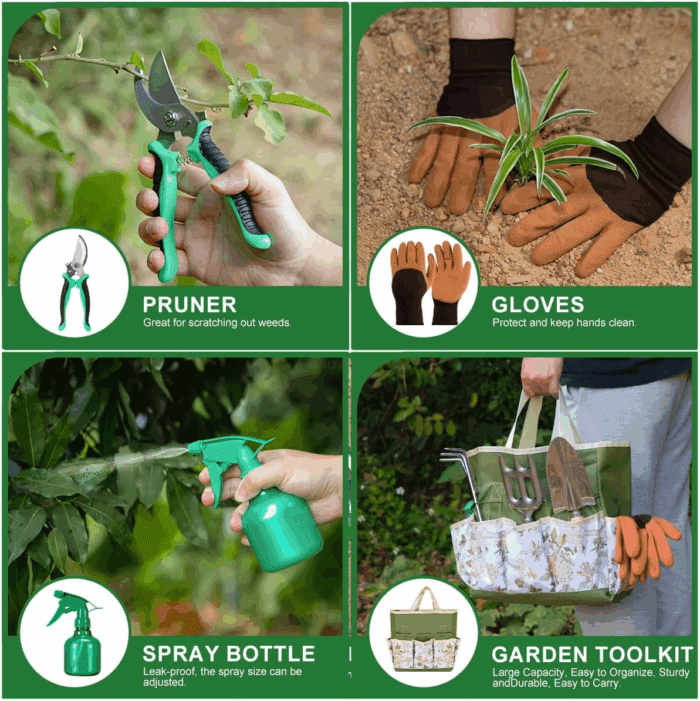 9-Piece Premium Gardening Tool Set for Women - Heavy Duty Stainless Steel Rust-Proof Tools with Fashion Storage Tote | Perfect Gardening Gifts for Mom, Mother'S Day, Birthday & Outdoor (Green) - Image 4