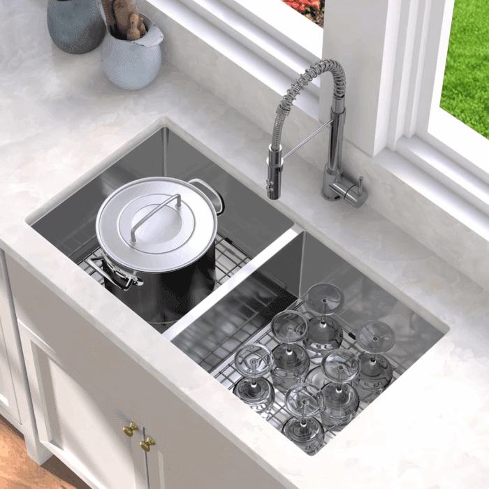 Kitchen Sink 33" X 19" X 10" Undermount 304 Stainless Steel 50/50 Double Bowl with Accessories 16 Gauge for Workstation, Prep Kitchen, Bar - Image 4