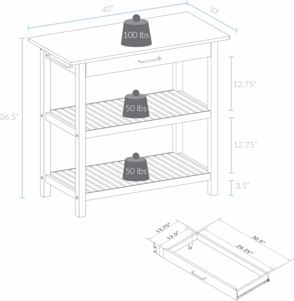 Kitchen Island with Solid American Hardwood Top, Walnut&Black - Image 6