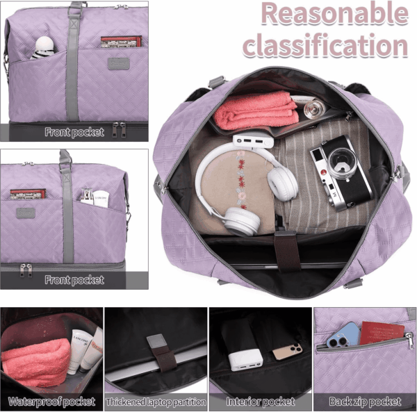 Weekender Bag, Large Travel Duffel Bag for Women, Carry on Overnight Bag with Shoe Compartment and Toiletry Bags - Image 4