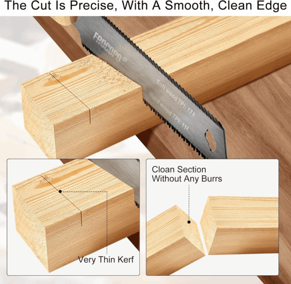 Hand Saw Woodworking Tools, 6-Inch Pull Saw, Flexible Double-Edge Blade 17/11 TPI, Japanese Flush Cut for DIY Craft, Non-Slip Wood Handle, Sharp & Lightweight for Woodworking and Garden Trim - Image 3