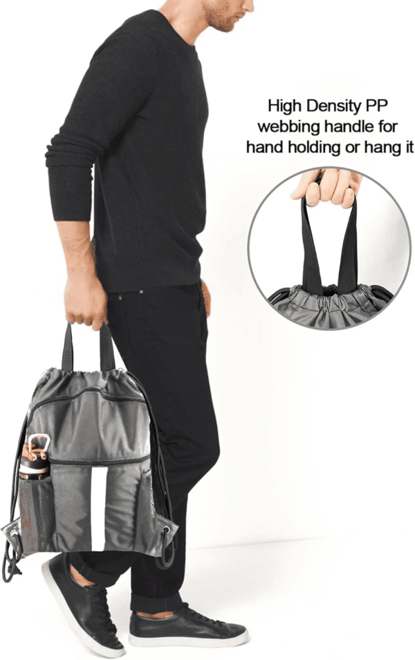Drawstring Backpack Bag with Shoe Compartment, X-Large Black Gym Sports String Cinch Backpack - Image 6