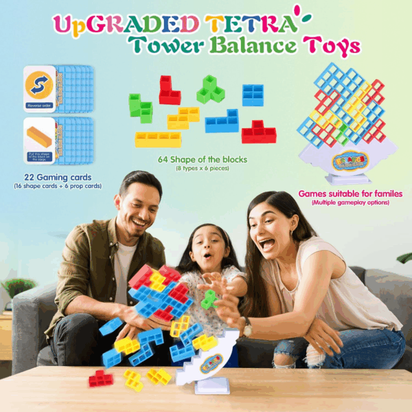 64Pcs Tetra Tower Game, Stack Attack Family Board for 2 Players Family Games, Building Blocks Stacking Balance Games Toys for Kids, Adults, Friends, Classroom, Family and Travel Party - Image 2